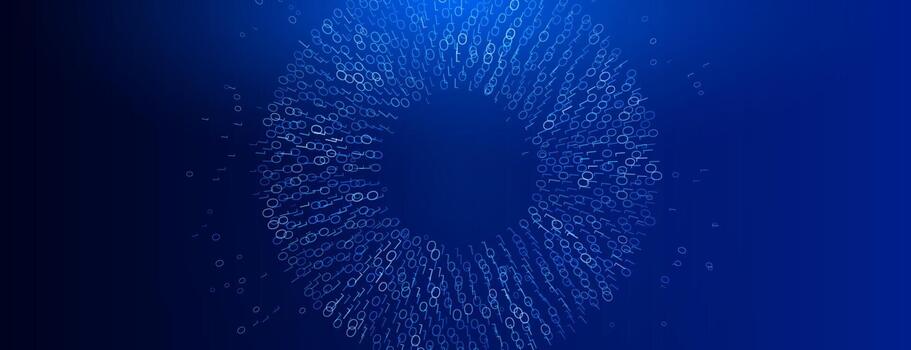 Blue Circular Matrix Frame Technology Background. Binary Computer Code Cyber Eye Sight Focus Coding Hacker Concept. Binary Numbers in Circle. Sci-fi Background. Illustration vector