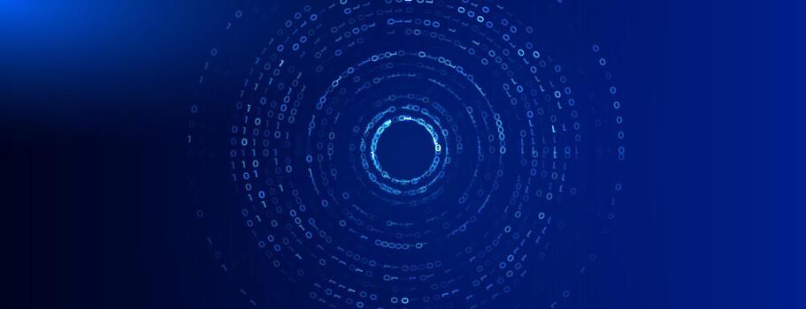 Blue Circular Matrix Vortex Technology Background. Binary Computer Code Dynamic Spiral. Programming, Coding, Hacker Concept. Binary Numbers Moving in Circle. Sci-fi Background. Illustration vector