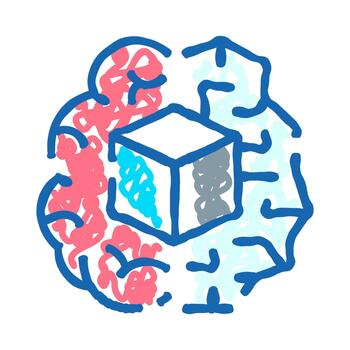 Brain solving logic puzzle cube problem vector