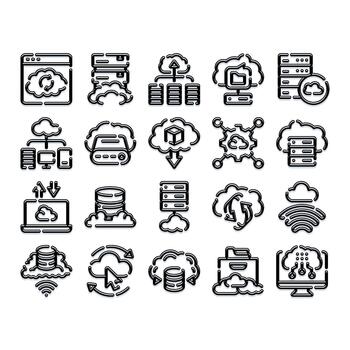 Cloud computing network and server technology icons vector