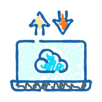 Laptop computer using cloud computing technology for data transfer vector