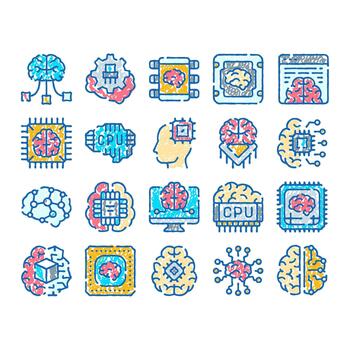 Artificial intelligence brain technology processing data icons vector
