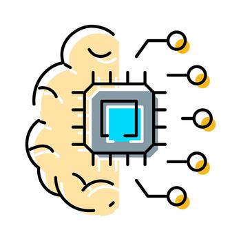 Artificial intelligence brain connecting with microchip processor vector