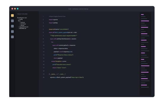 Python asynchronous service script code editor interface vector
