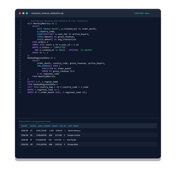 SQL database query code editor interface with query results vector