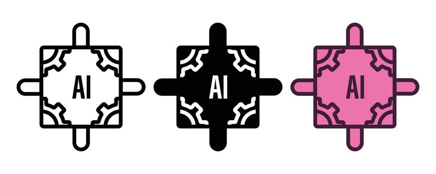 Artificial intelligence chip and tech microprocessor processor icon set vector