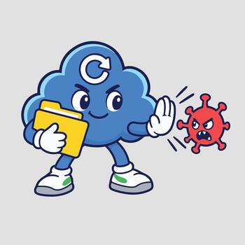 Cloud Data Security Mascot Blocking Computer Virus vector