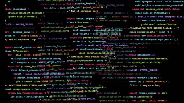 dynamic source code lines scrolling on dark background, software development and programming language, cyber security, data processing, binary digital infrastructure video