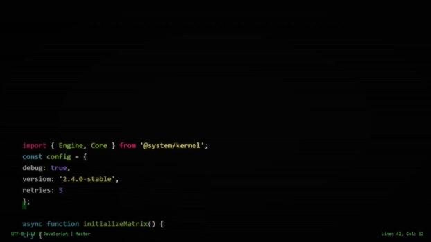 programación fuente código desplegado en terminal interfaz, software desarrollo proceso, sintaxis destacando, digital ingeniería, backend arquitectura video