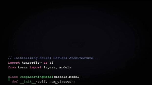 Programming neural network architecture in python, machine learning development, software engineering, digital coding screen video