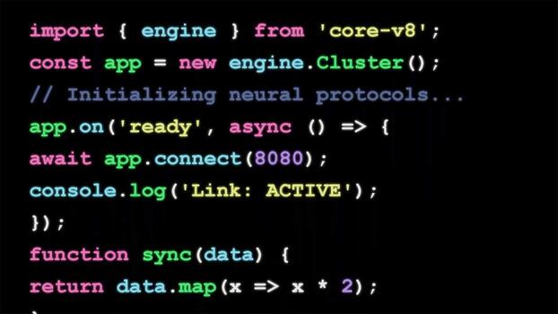 desplazamiento vistoso sintaxis código en oscuro pantalla, software desarrollo interfaz, programación lógica, datos Procesando, backend ingeniería, terminal ver video