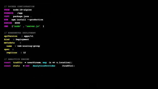 Software source code displayed on black background, developer programming scripts, web development backend, digital security and cybersecurity analysis, data processing infrastructure video