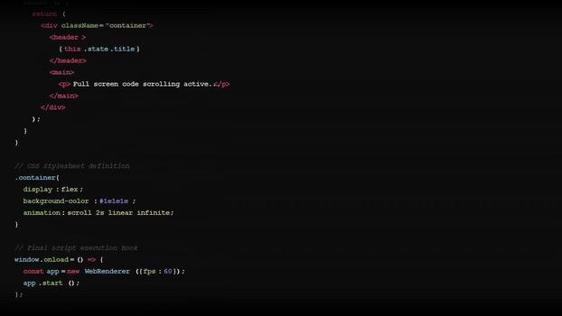 dynamic source code lines scrolling on dark background, software development, programming syntax, digital technology, technical data flow, cybersecurity video