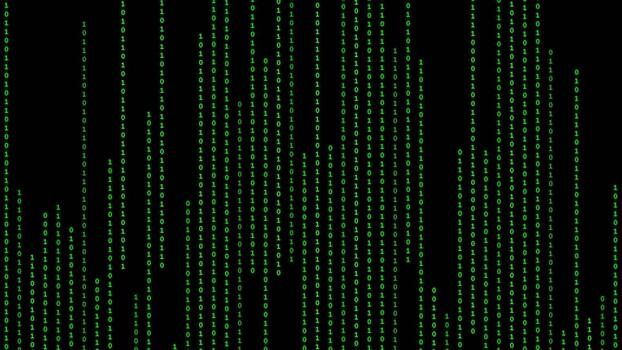 Digital green matrix code rain with falling data streams, cybersecurity background, binary code, internet technology, server data processing video