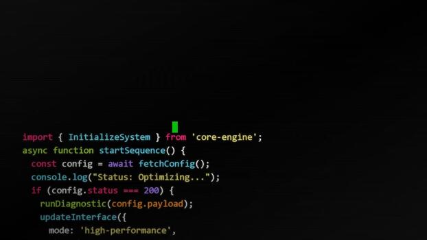 Computer code script scrolling on screen, programming software development, syntax highlights, data processing, backend engineering, software architecture, technical interface video