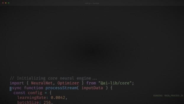 programming code typing on dark screen, software development process, machine learning algorithm, neural network training, terminal interface text video