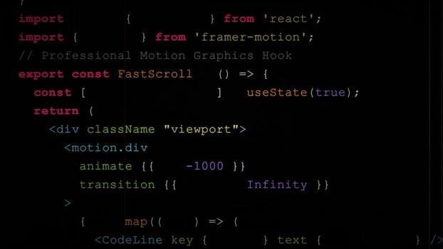Javascript programming code scrolling on dark screen, web development syntax, software engineering, digital backend infrastructure, IT security video