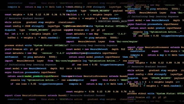 Computer source code scrolling on dark screen, software development process, programming language syntax, digital data stream, backend engineering video