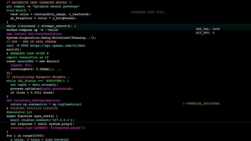 Scrolling colorful syntax code on dark screen representing programming ...
