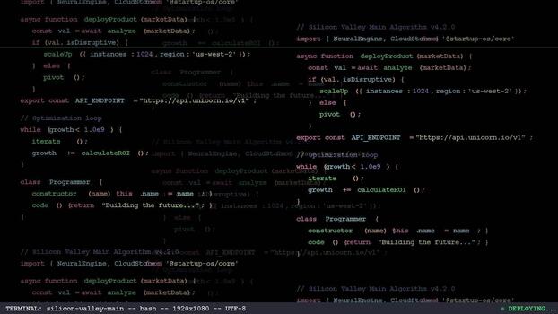Abstract computer programming source code scrolling on dark screen, software development process, data stream, digital binary, tech background video