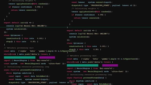 scrolling programming source code on dark screen, software development, data processing, IT technology, digital infrastructure, cyber security video