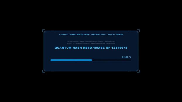 Quantum hash decryption terminal processing complex digital data. 4K video