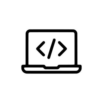 Doodle Handdrawn Coding Laptop Computer Screen Program Development Technology Icon vector