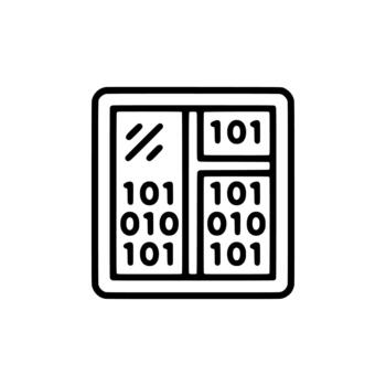 Minimalist Outline Binary Code Grid Data Dashboard Interface Icon vector