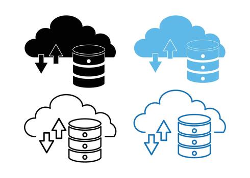 Cloud computing, data storage, and storage icon set vector