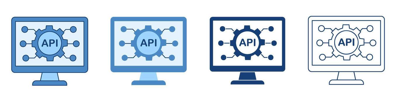 API Integration Desktop Computer Icons Set for Software Development System vector