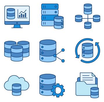 Database Server Big Data Analytics Technology Icon Set vector