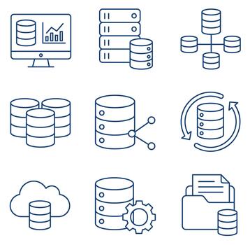 Database Server Big Data Analytics Technology Line Icon Set vector