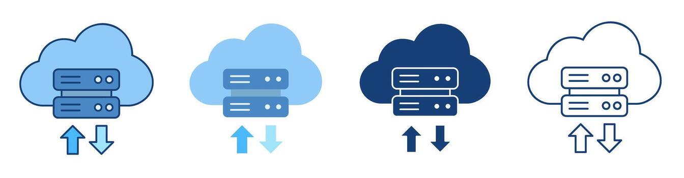 Cloud Computing Server Data Transfer Technology Line Icon Set vector