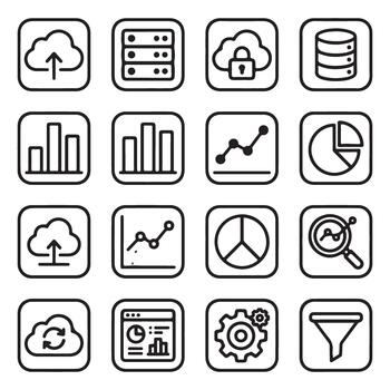 Data Analytics Cloud Computing Technology Icon Set Collection vector