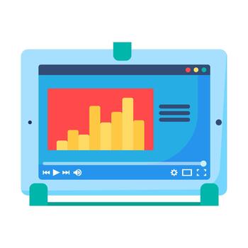 Tablet graph presentation player interface flat icon vector