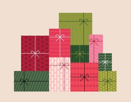 Christmas Gift Boxes Stack Pattern Flat Illustration vector