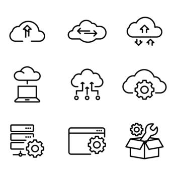 Cloud computing icons network, storage, settings, synchronization, upload vector