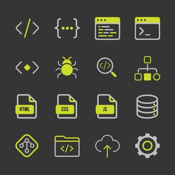 Web Development Icon Set - Flat Icons for Coding and Programming vector