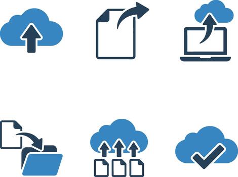 Cloud Computing and Data Upload Network Interface Icons vector