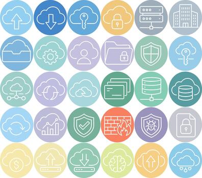 nube informática y seguridad icono conjunto vector
