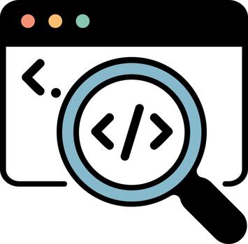 Browser window showing html code with magnifier vector