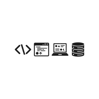 Solid black flat Coding web programming and data icon set vector
