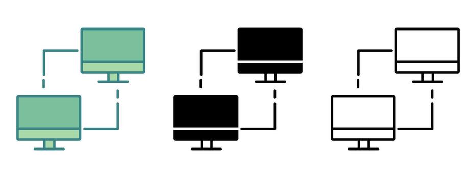 computadora red conexión tecnología icono conjunto múltiple estilos vector