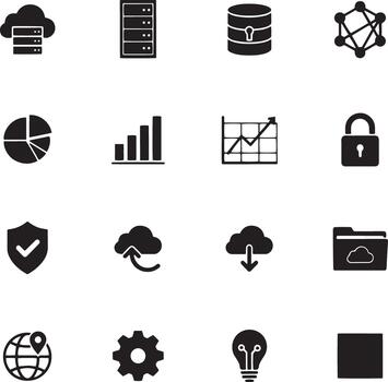Cloud Computing Database and Network Security Glyph Icon Set vector
