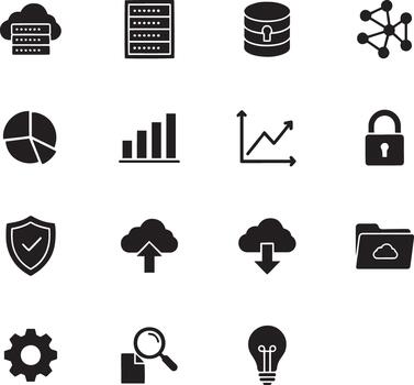 Cloud Computing and Database Network Security Glyph Icon Set vector