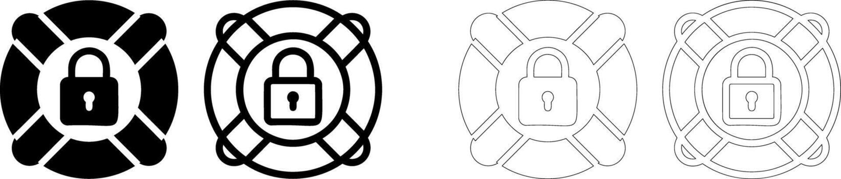 Cyber security and data protection solid icon set vector