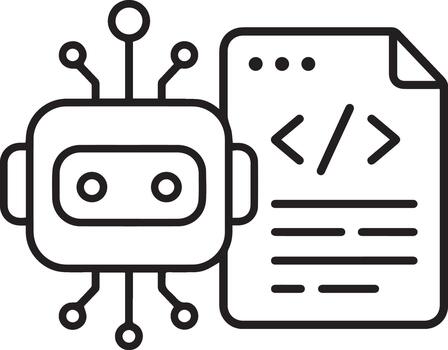 AI coding line icon robot chip code document vector