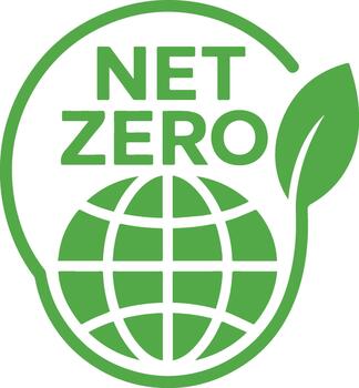 Solid green net zero globe icon leaf circular vector