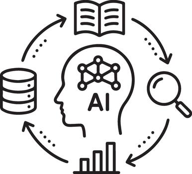AI learning cycle icon data analysis training knowledge vector