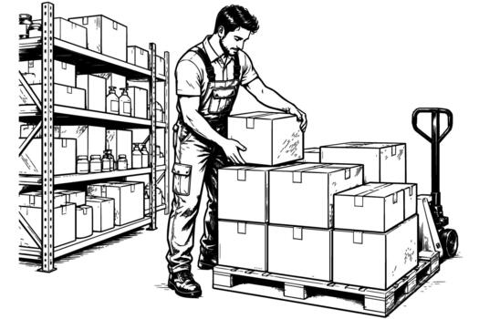 Warehouse Worker Stacking Boxes vector